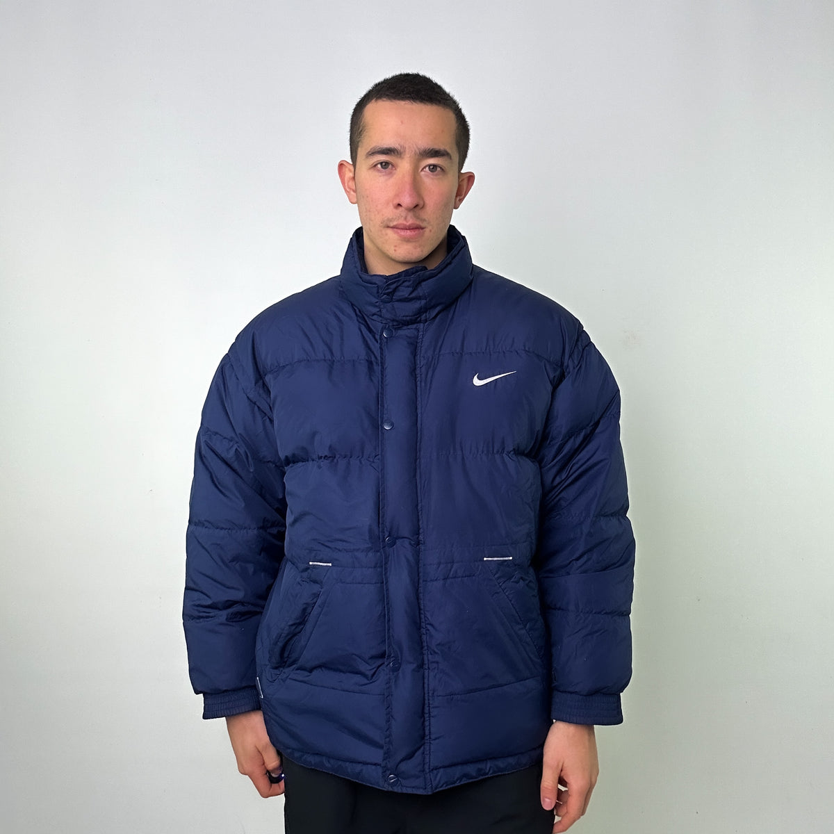 Navy Blue 90s NIKE Puffer Jacket Coat L 28 Vintage