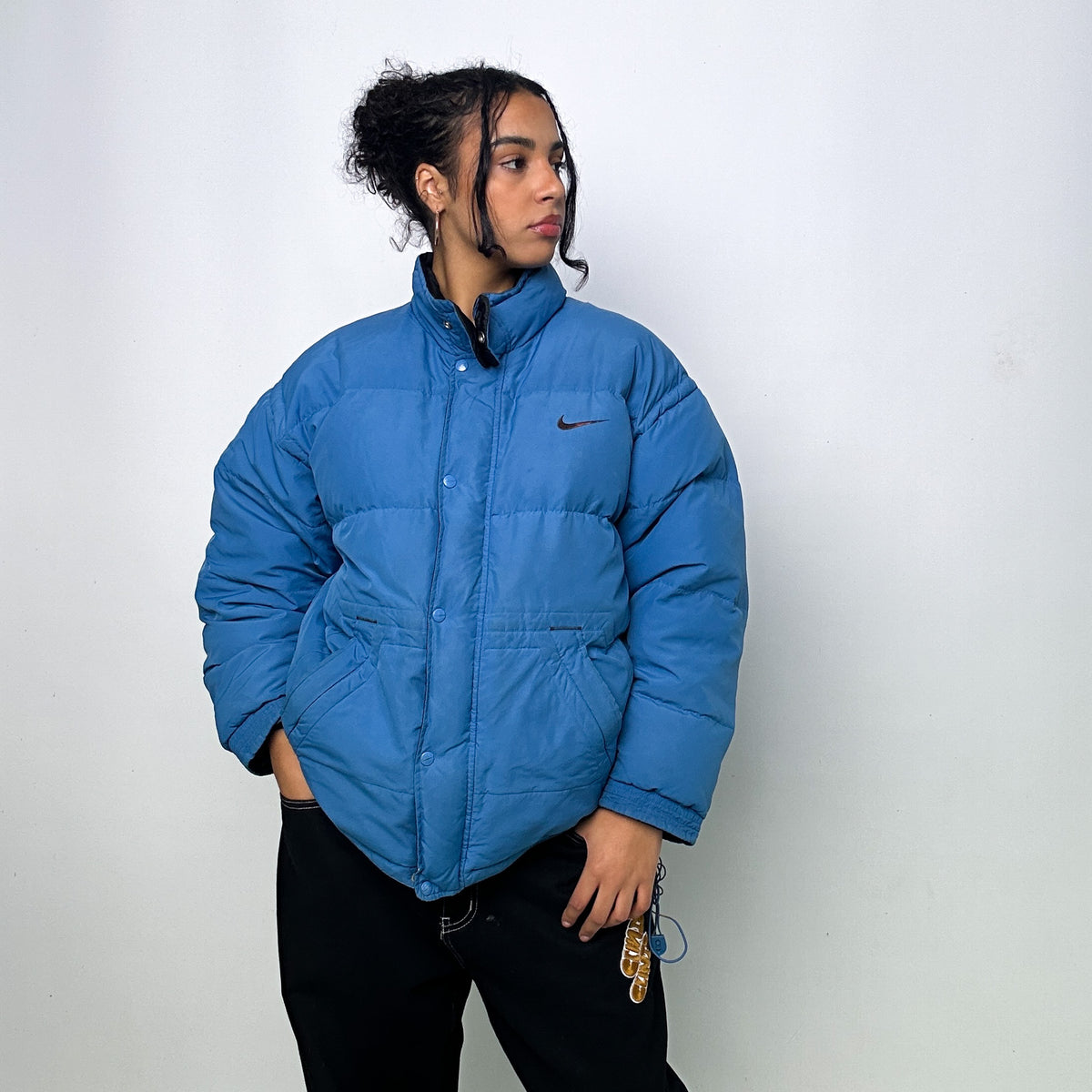 Light Blue 90s NIKE Puffer Jacket Coat L 28 Vintage