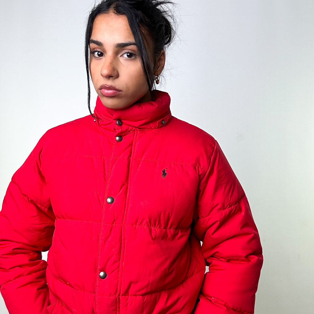 Ralph lauren red on sale puffer jacket women's