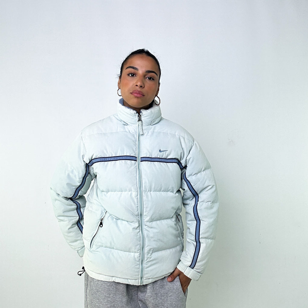 Light Aqua Blue 90s NIKE Puffer Jacket Coat M 28 Vintage