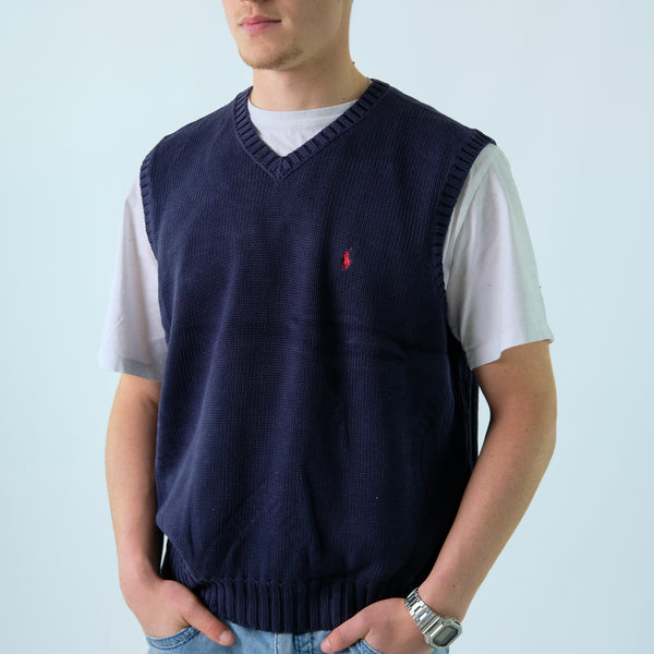 Navy Blue y2ks Polo Ralph Lauren Knit Vest XL 28 Vintage