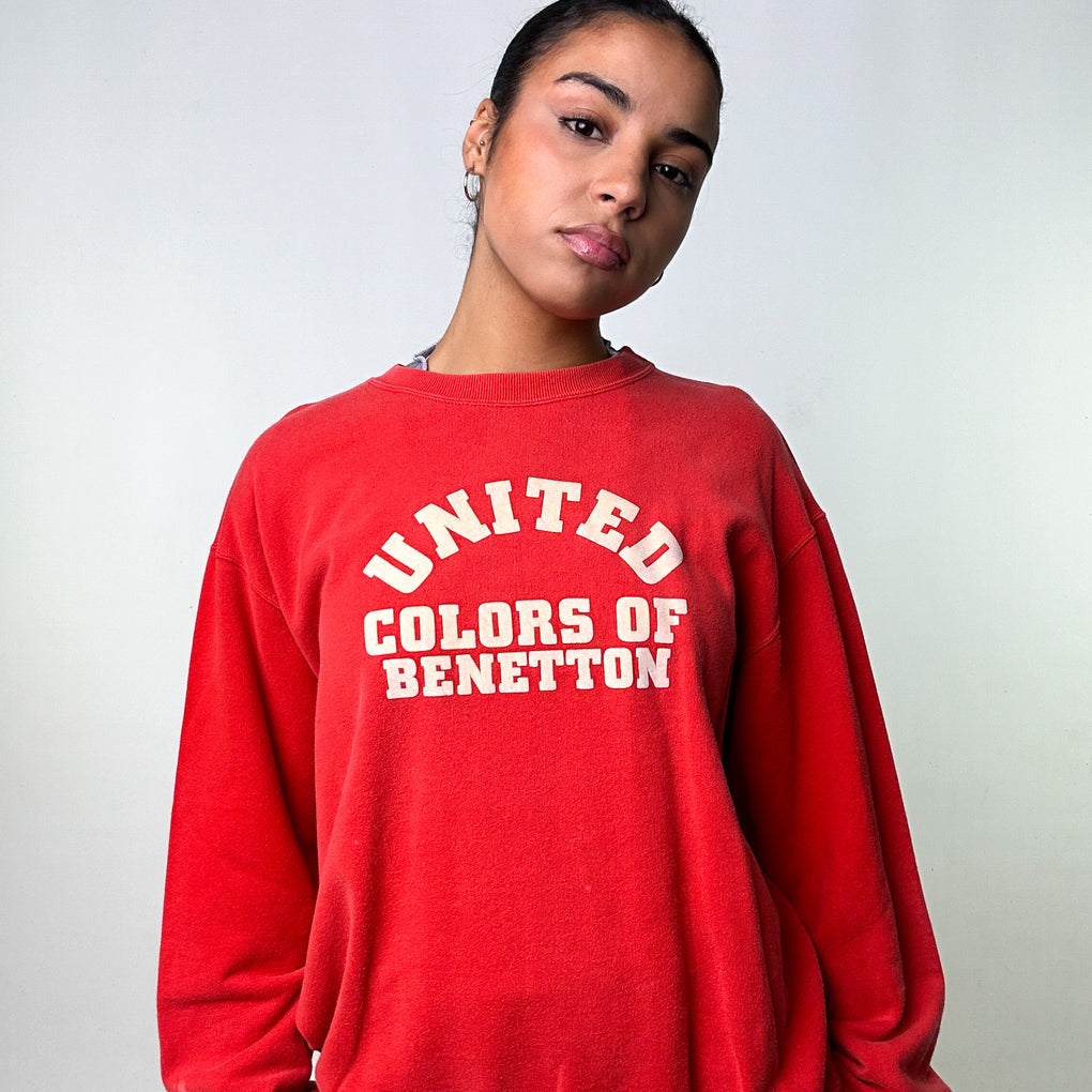 Red 90s United Colors of Benetton Sweatshirt L 28 Vintage