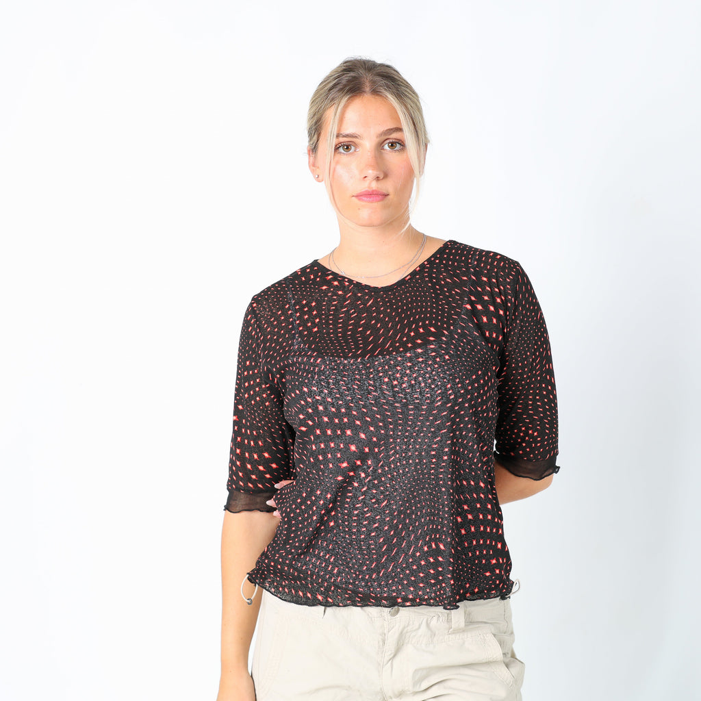 Black Y2K Sara Glenzer Mesh Top Print (L)