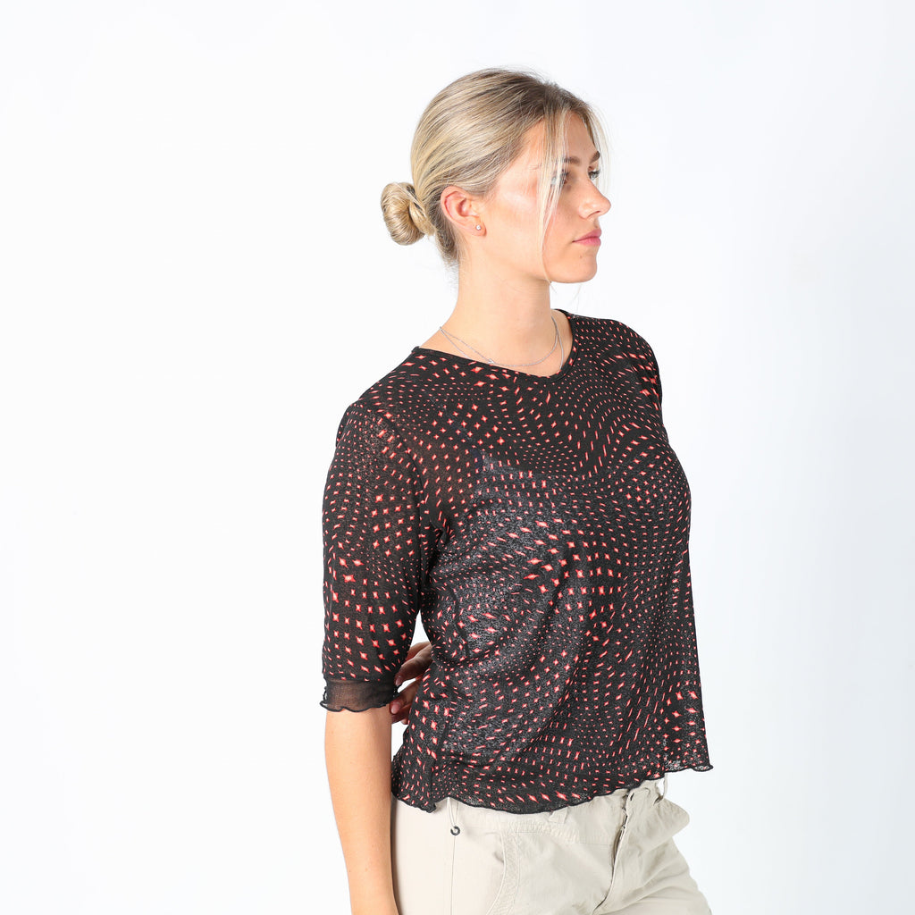 Black Y2K Sara Glenzer Mesh Top Print (L)