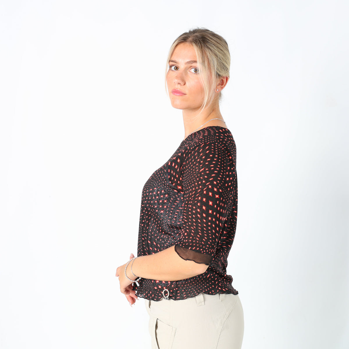 Black Y2K Sara Glenzer Mesh Top Print (L)