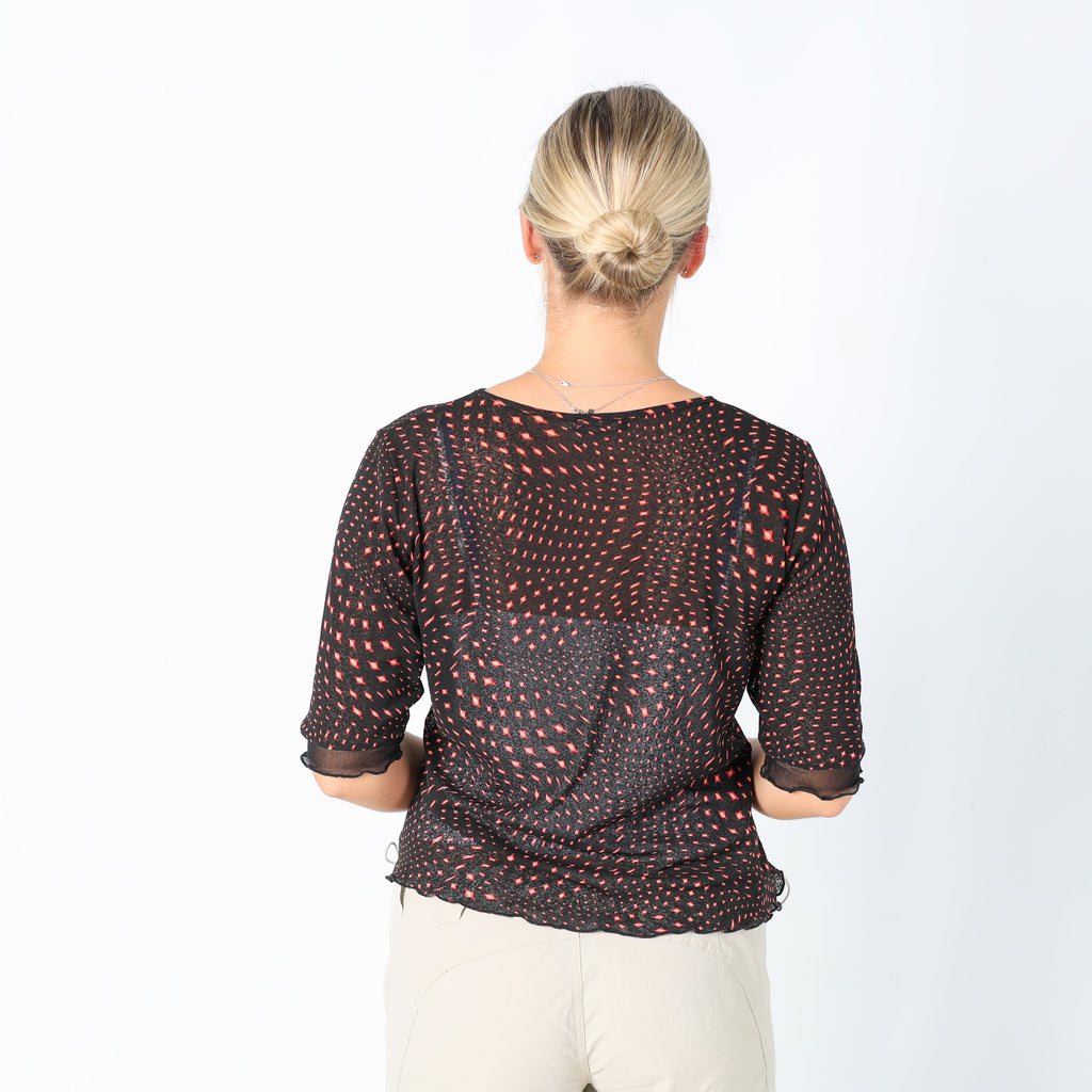 Black Y2K Sara Glenzer Mesh Top Print (L)