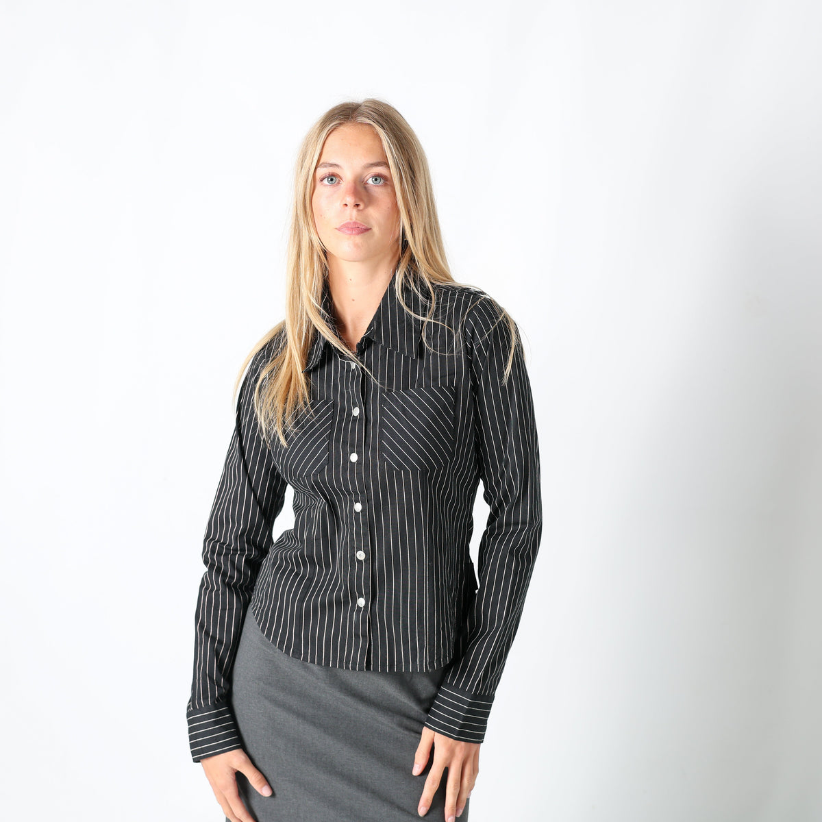 Black 90s Miss Petrolio Shirt Pinstripe (S)