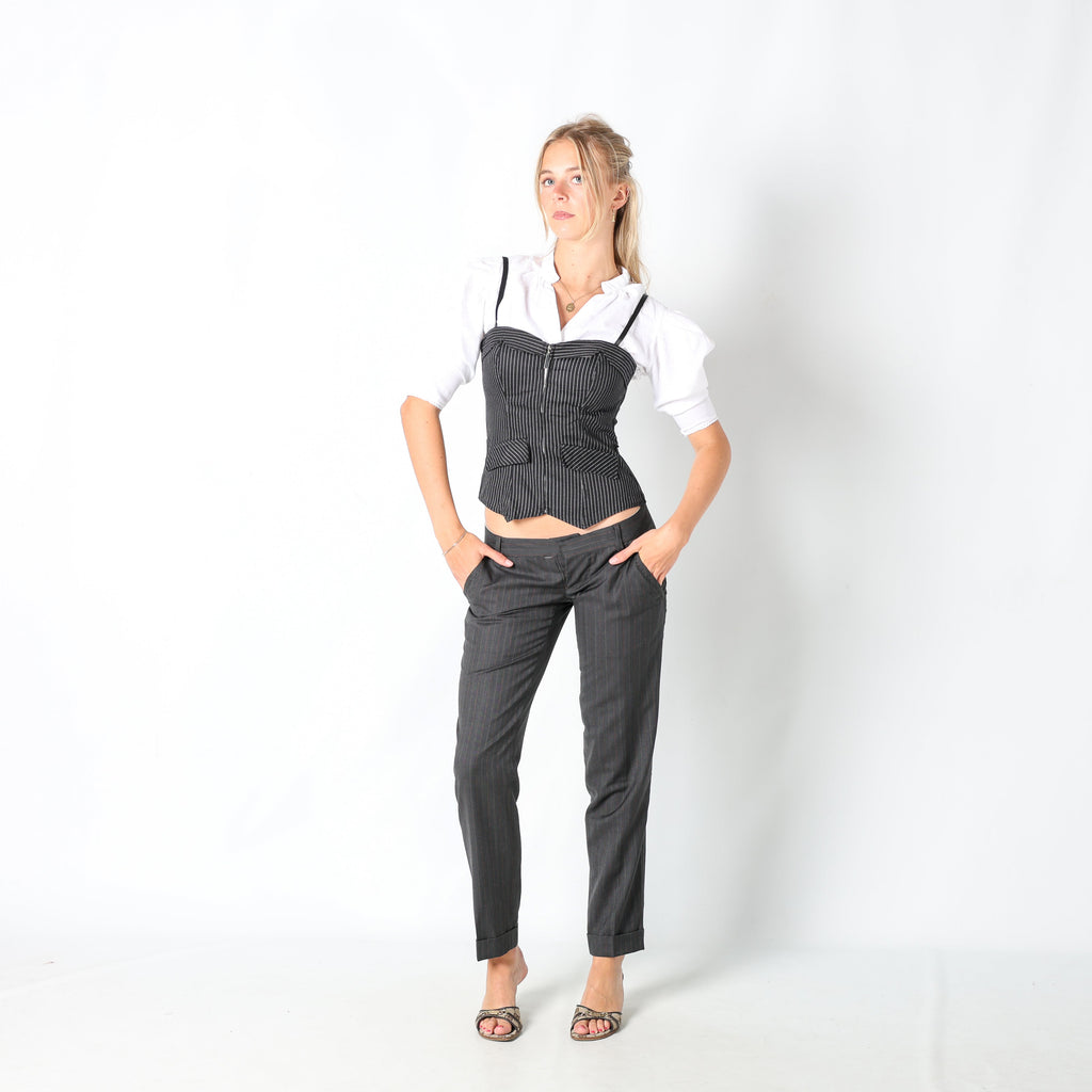 Charcoal Grey 90s DSQUARED Formal Trousers Orange Pinstripe (6)