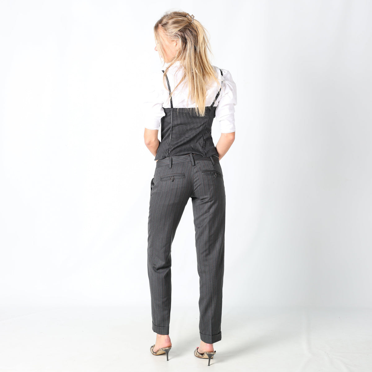 Charcoal Grey 90s DSQUARED Formal Trousers Orange Pinstripe (6)