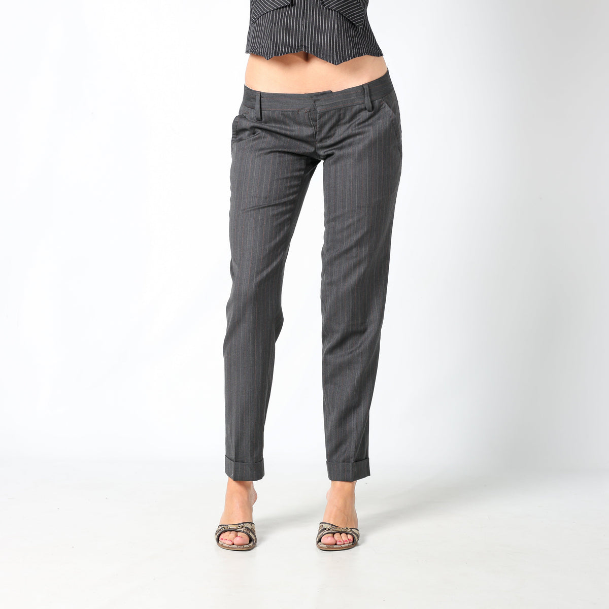 Charcoal Grey 90s DSQUARED Formal Trousers Orange Pinstripe (6)