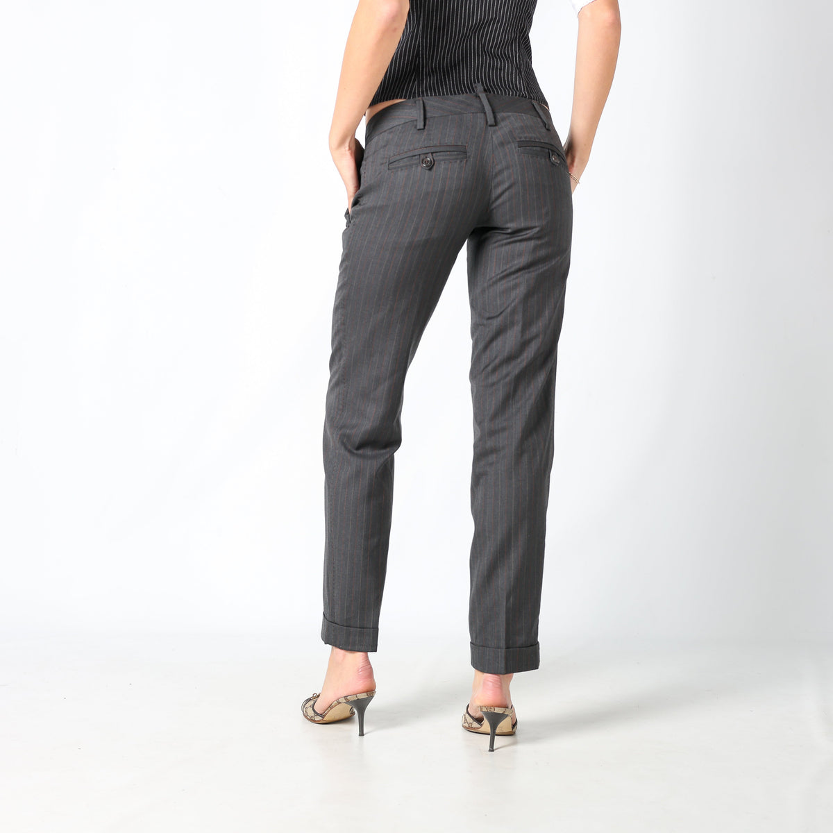 Charcoal Grey 90s DSQUARED Formal Trousers Orange Pinstripe (6)