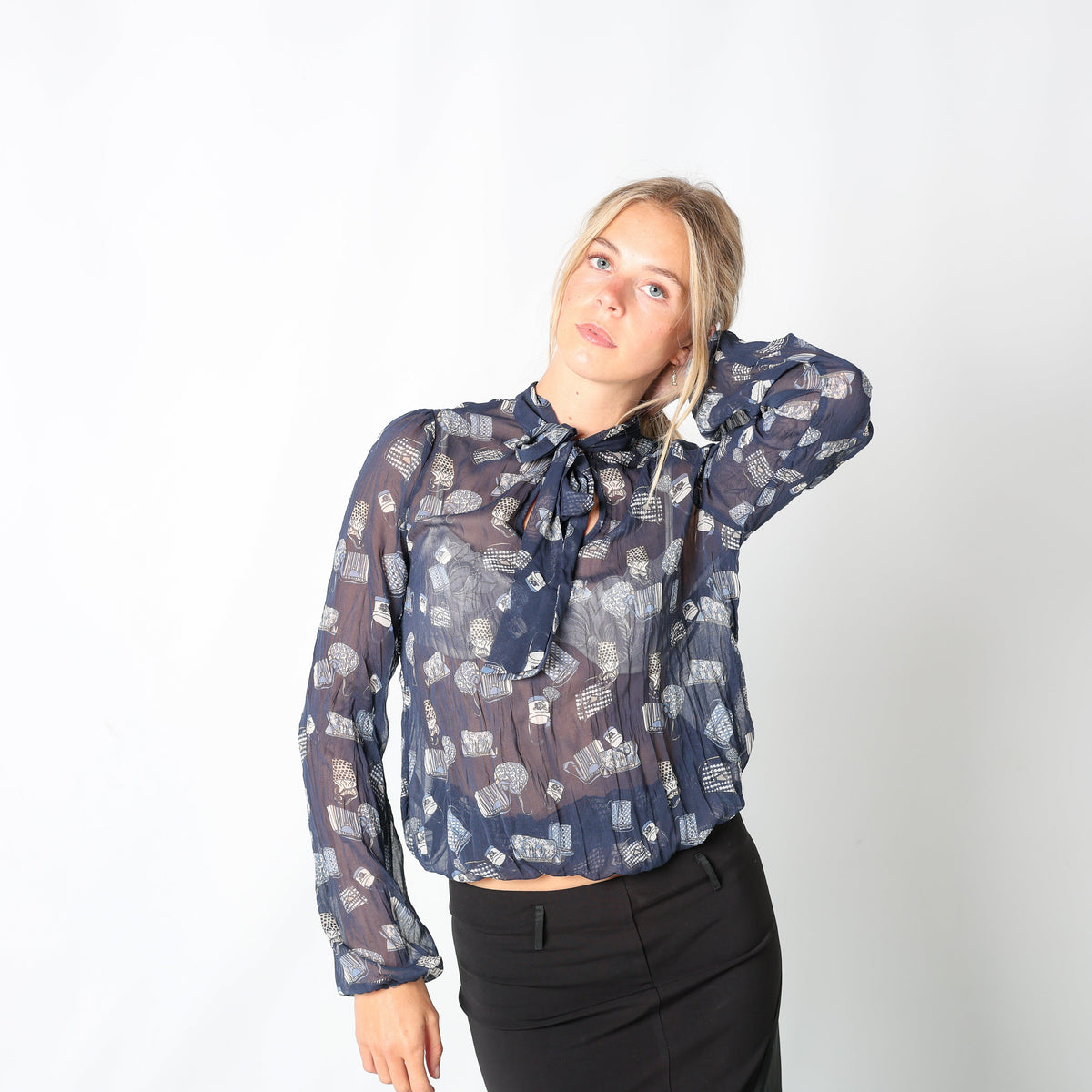 Navy Blue Y2K Motivi Blouse (M)