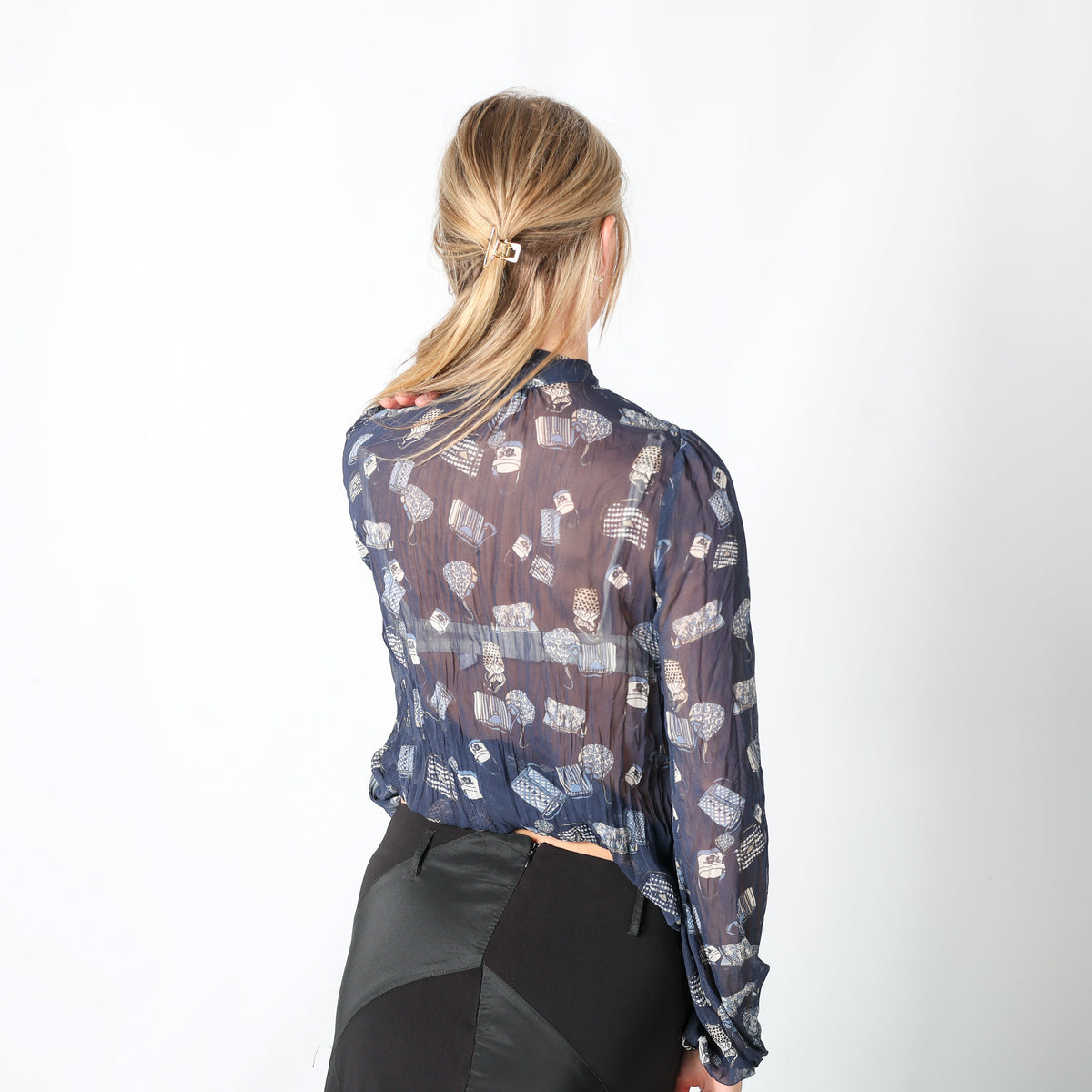 Navy Blue Y2K Motivi Blouse (M)