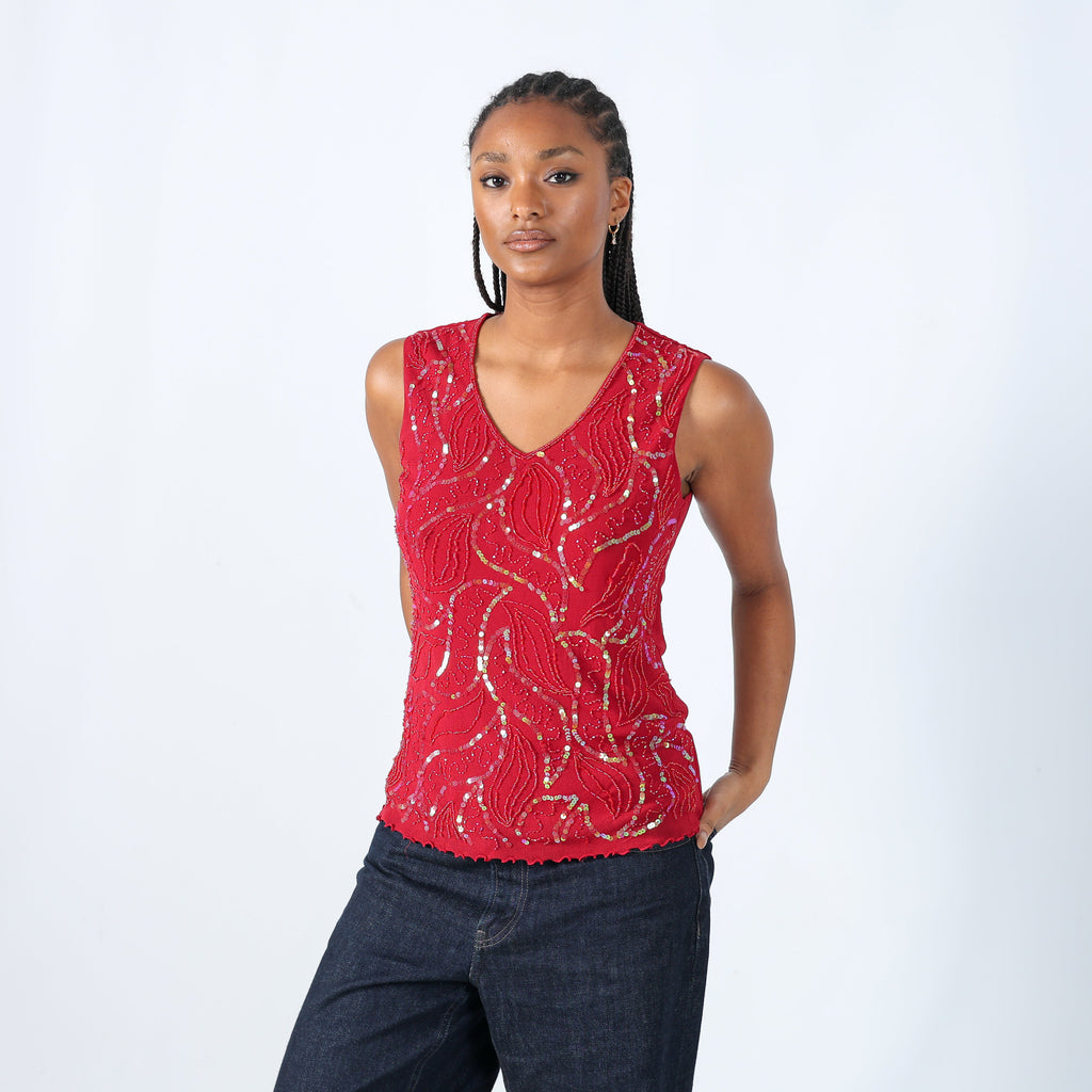 Red 90s Wangli Cami Beaded (L)