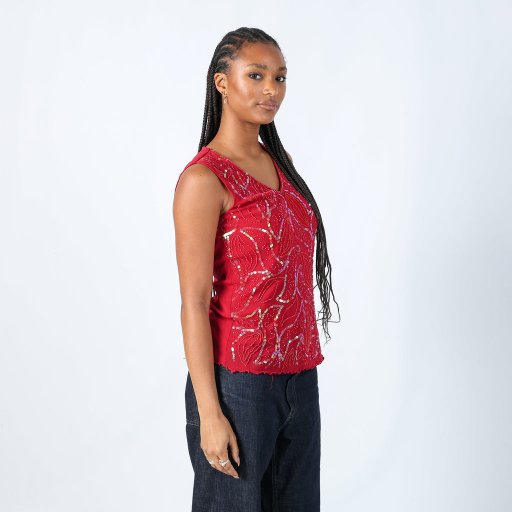 Red 90s Wangli Cami Beaded (L)