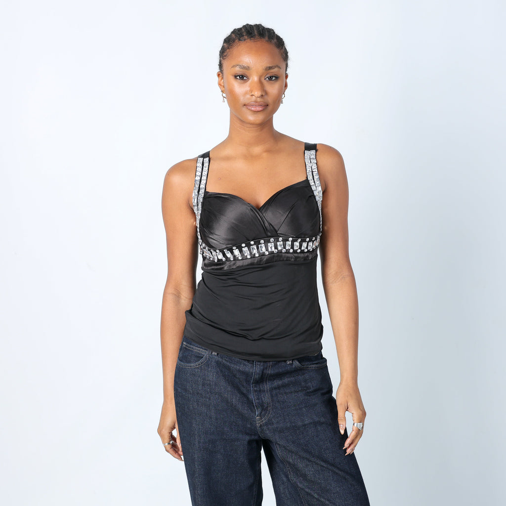 Black Y2K Cami Padded Embellished (S)