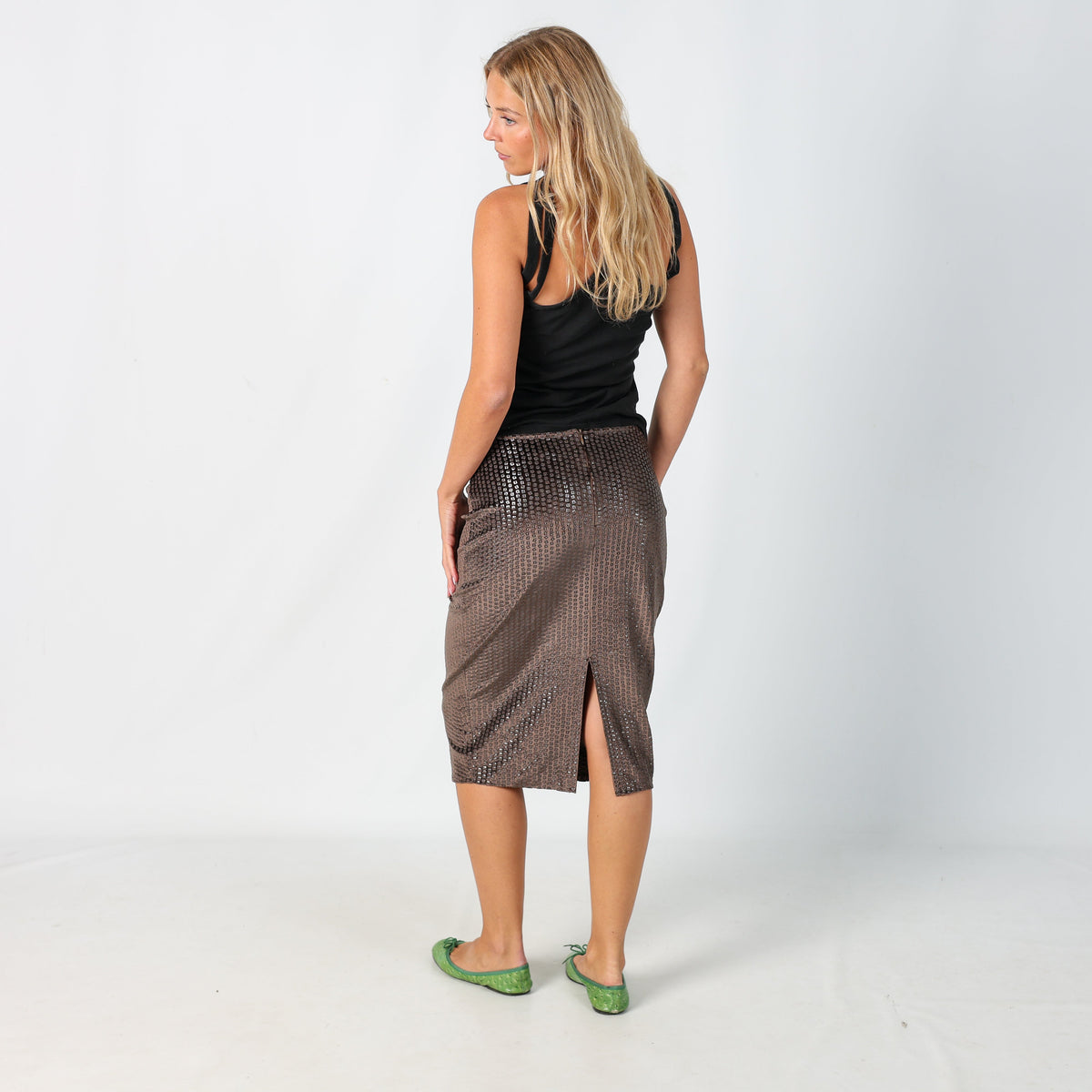 Brown Y2K Woven Midi Skirt Sequin (S)