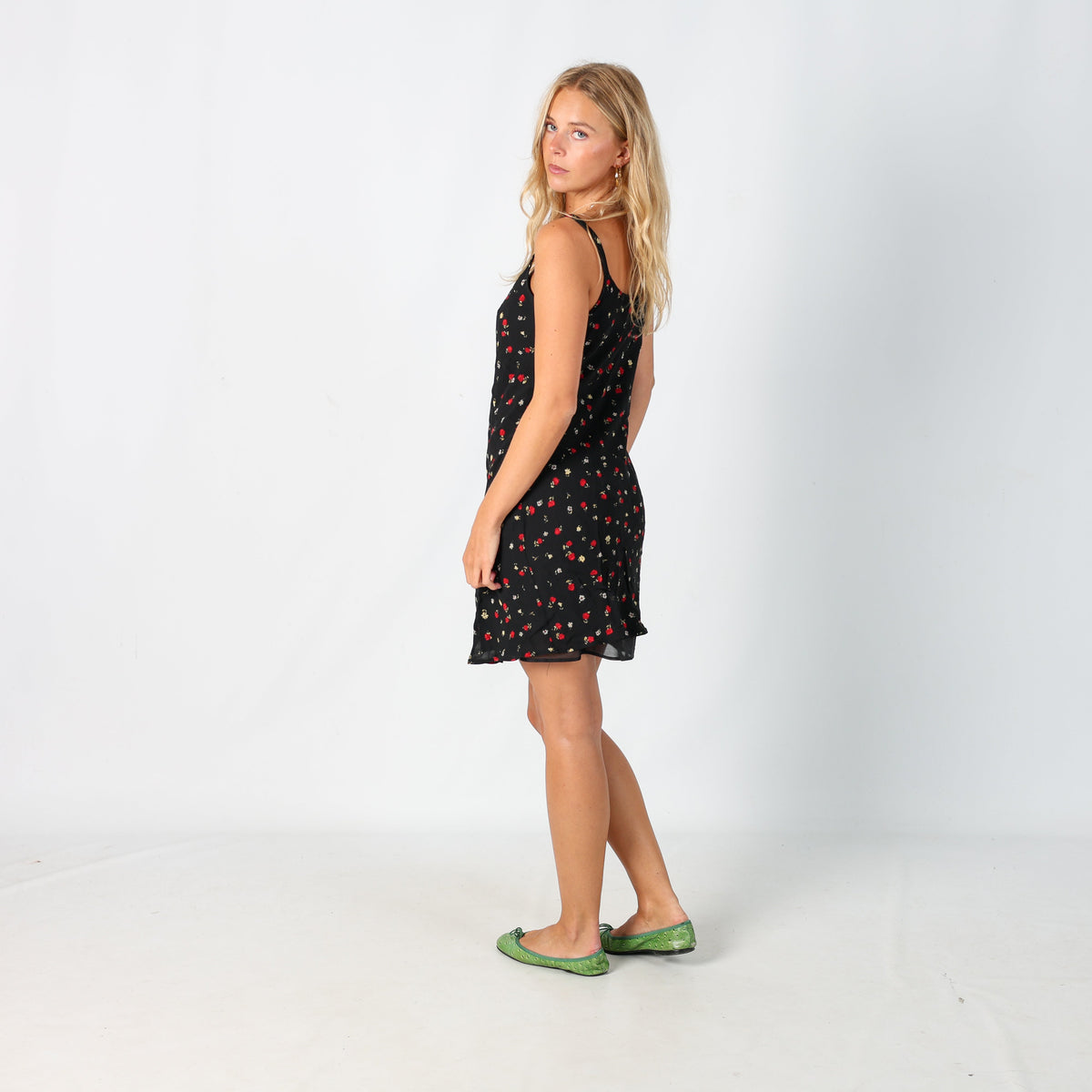 Black Y2K Printed Woven Maxi Dress Floral (S)