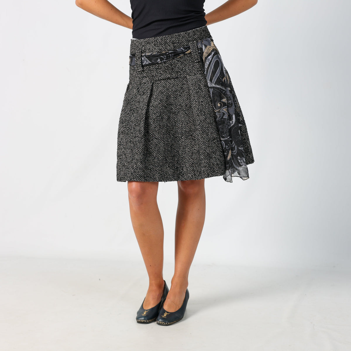 Grey Y2K Cop Copine Woven Midi Skirt (M)
