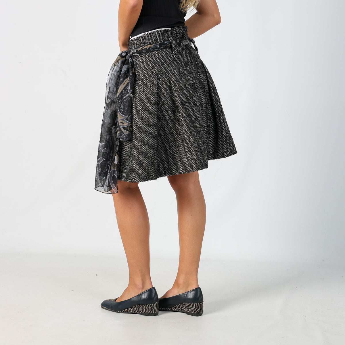 Grey Y2K Cop Copine Woven Midi Skirt (M)