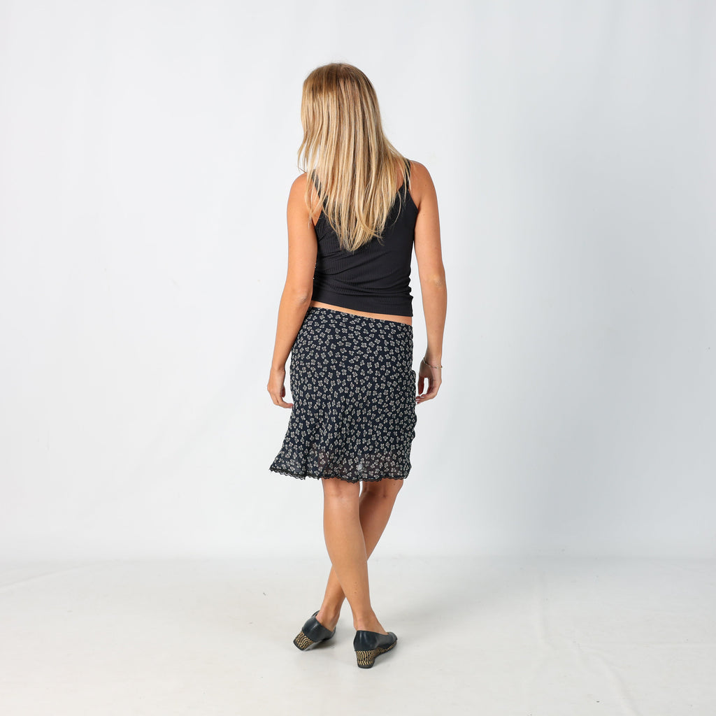 Navy Blue Y2K Woven Midi Skirt Floral (8)