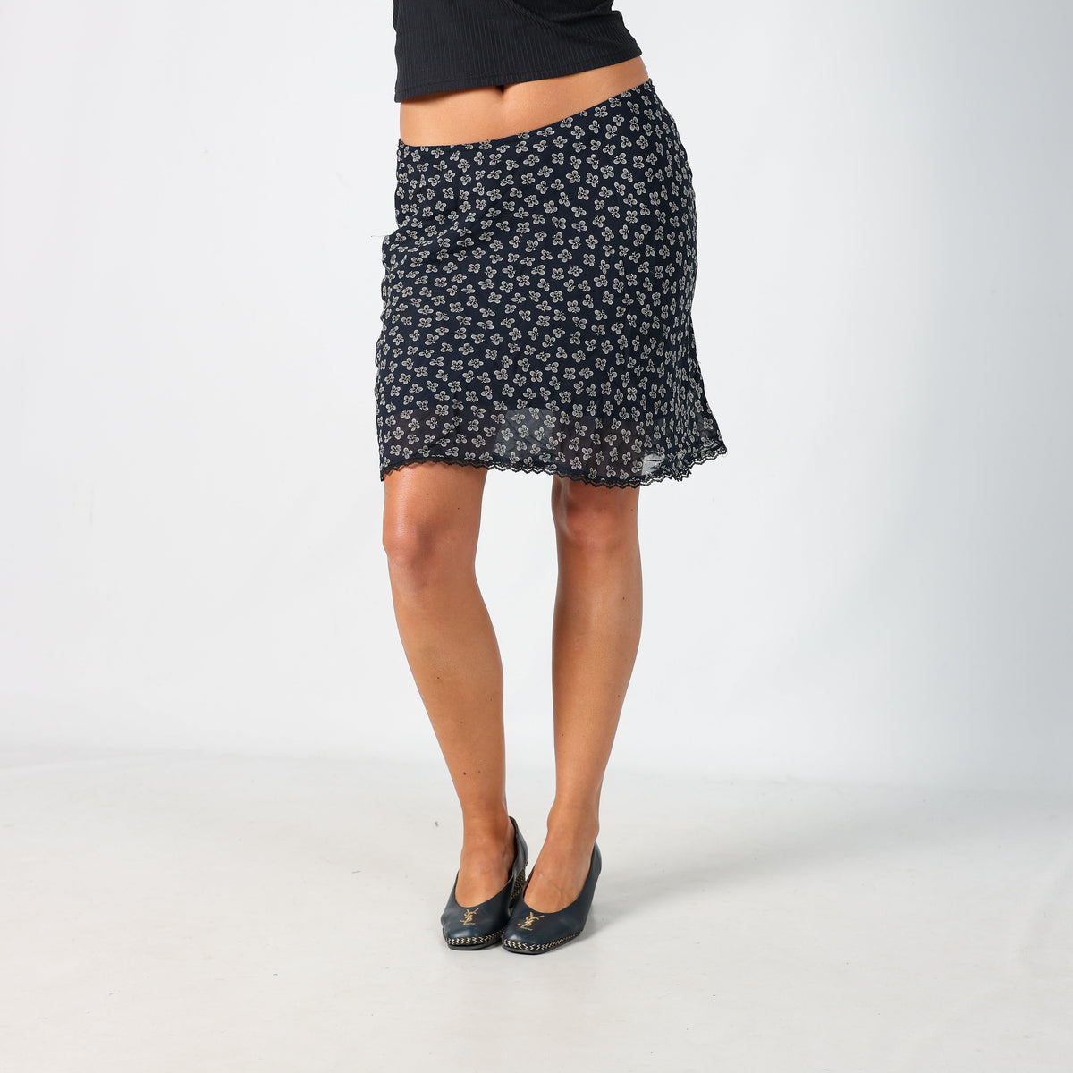 Navy Blue Y2K Woven Midi Skirt Floral (8)