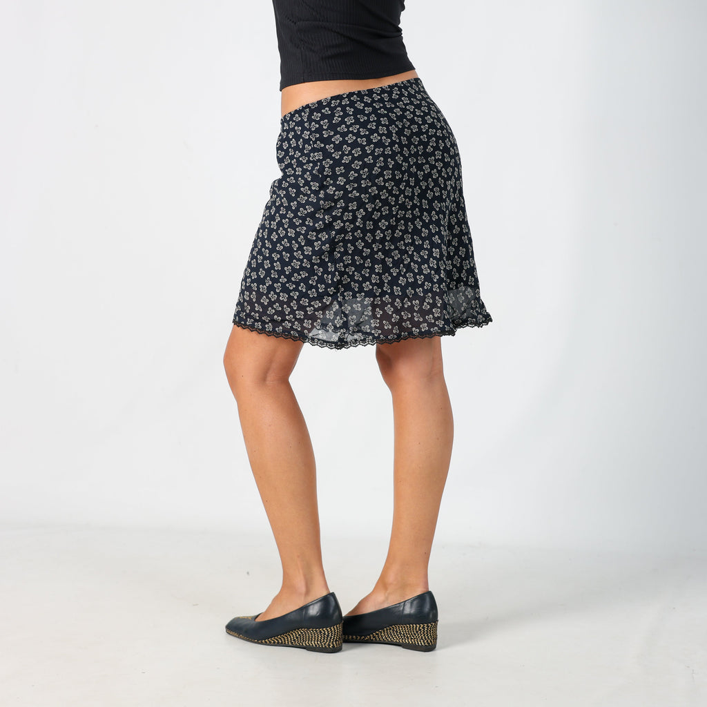 Navy Blue Y2K Woven Midi Skirt Floral (8)