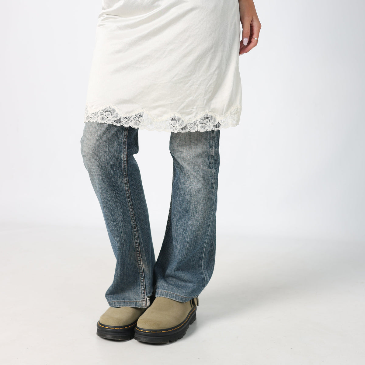Cream Y2K Slip Dress Sheer (M)