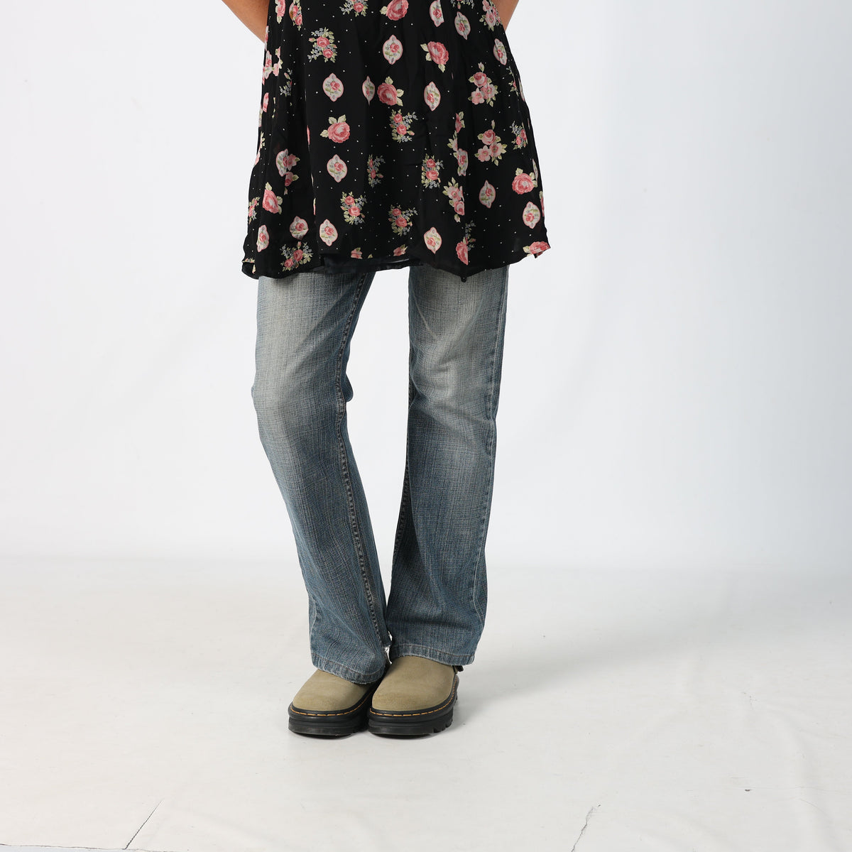 Black Y2K Printed Woven Midi Dress Floral (S)