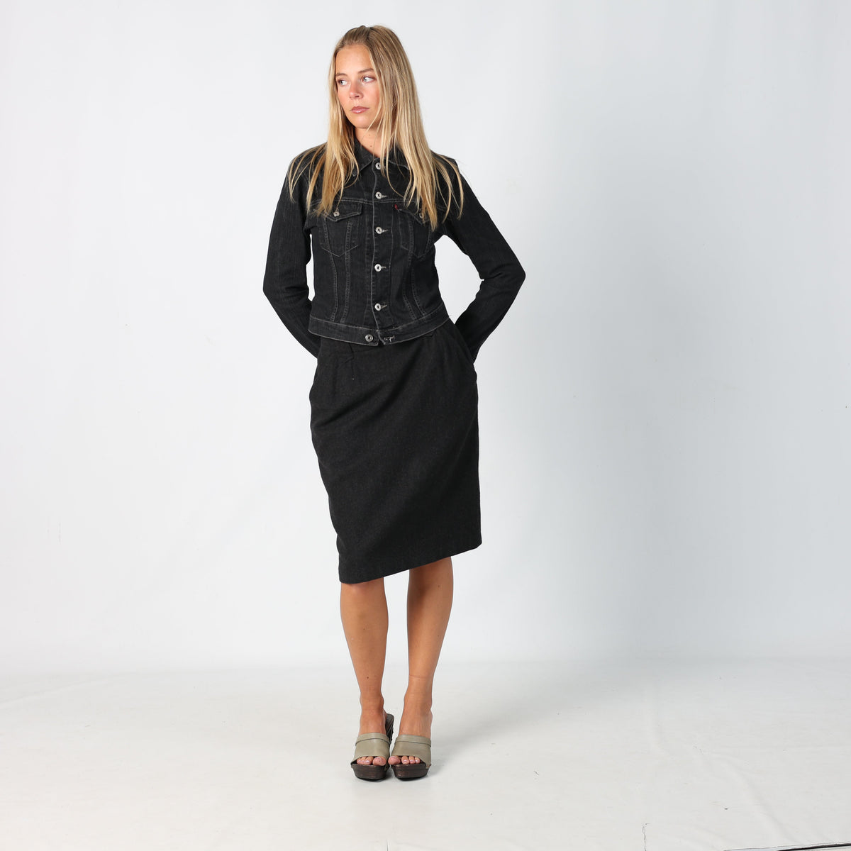 Charcoal Grey 90s Formal Skirt (S)