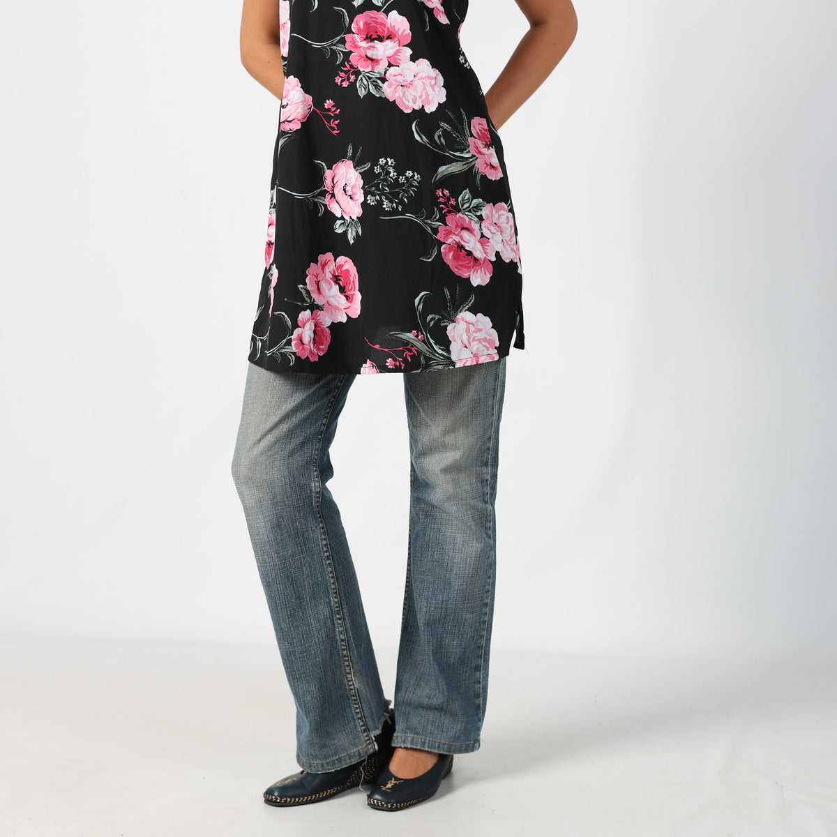 Black Y2K Slip Dress Floral (M)