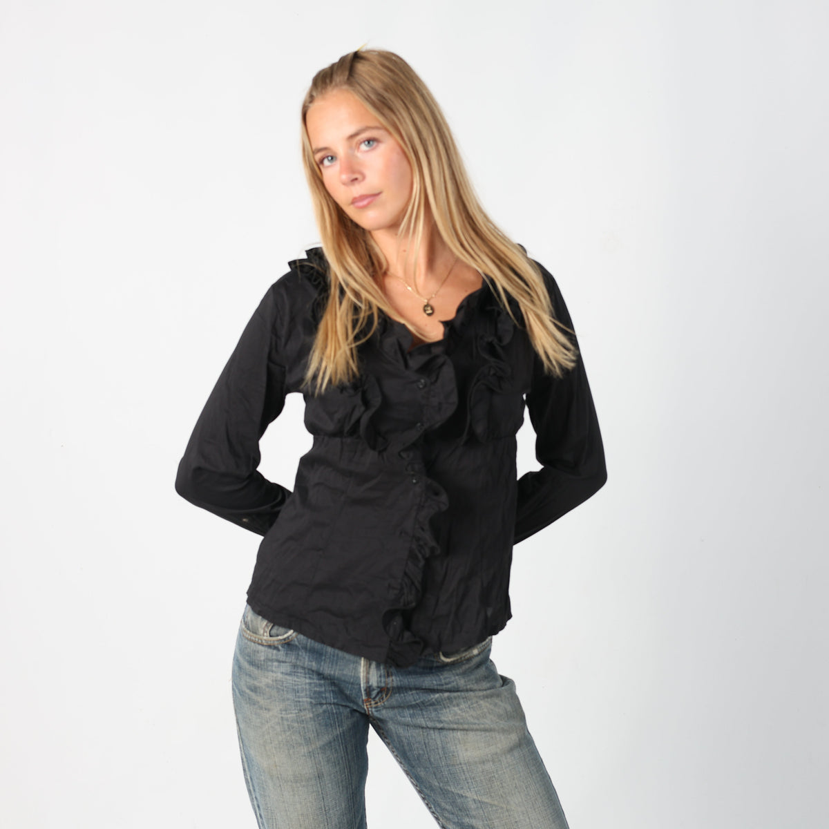 Black Y2K Blouse Ruffle (S)