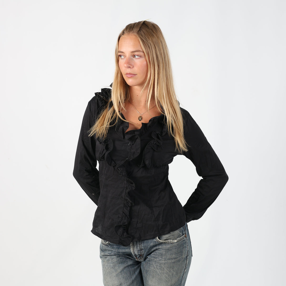 Black Y2K Blouse Ruffle (S)