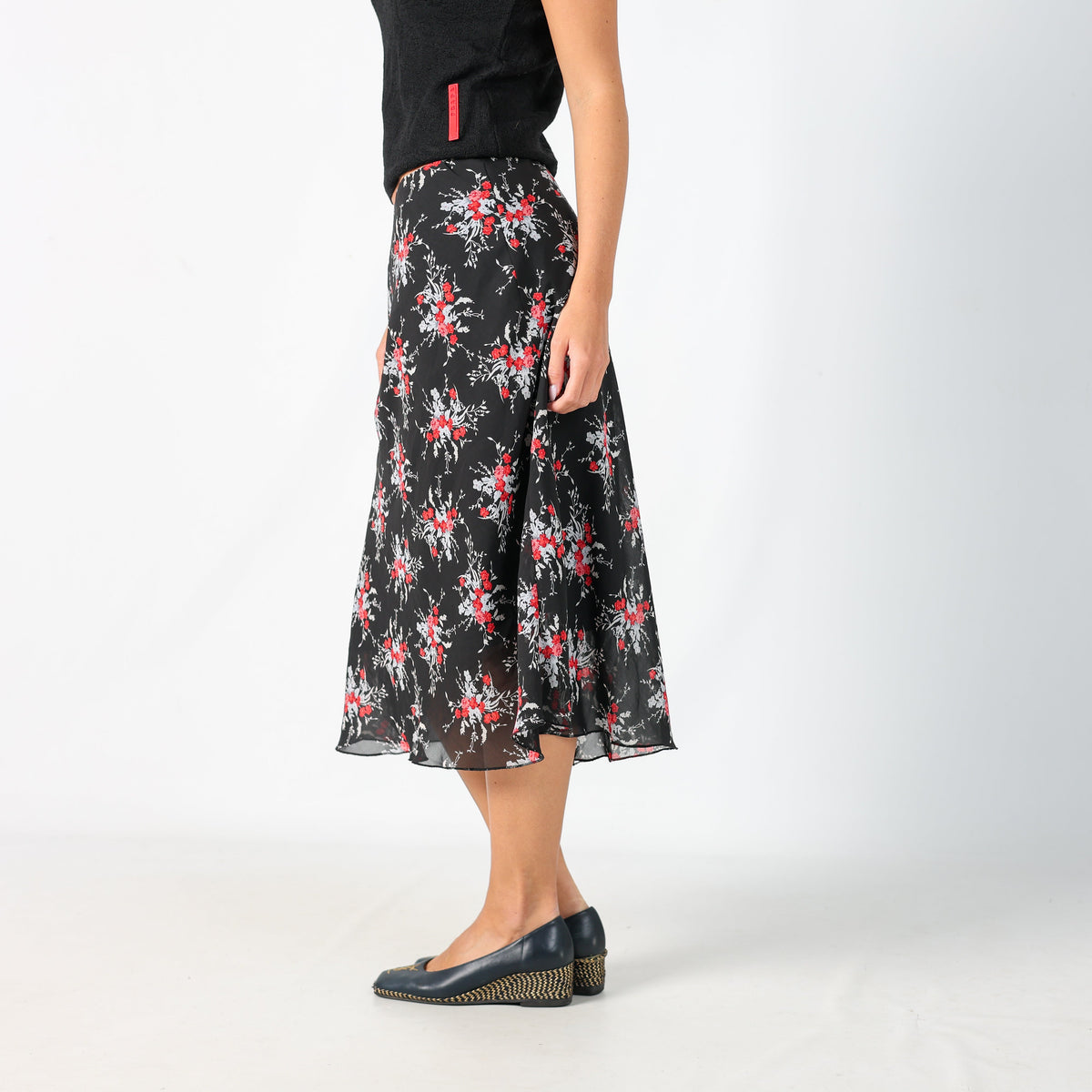 Black Y2K Woven Maxi Skirt Floral (M)