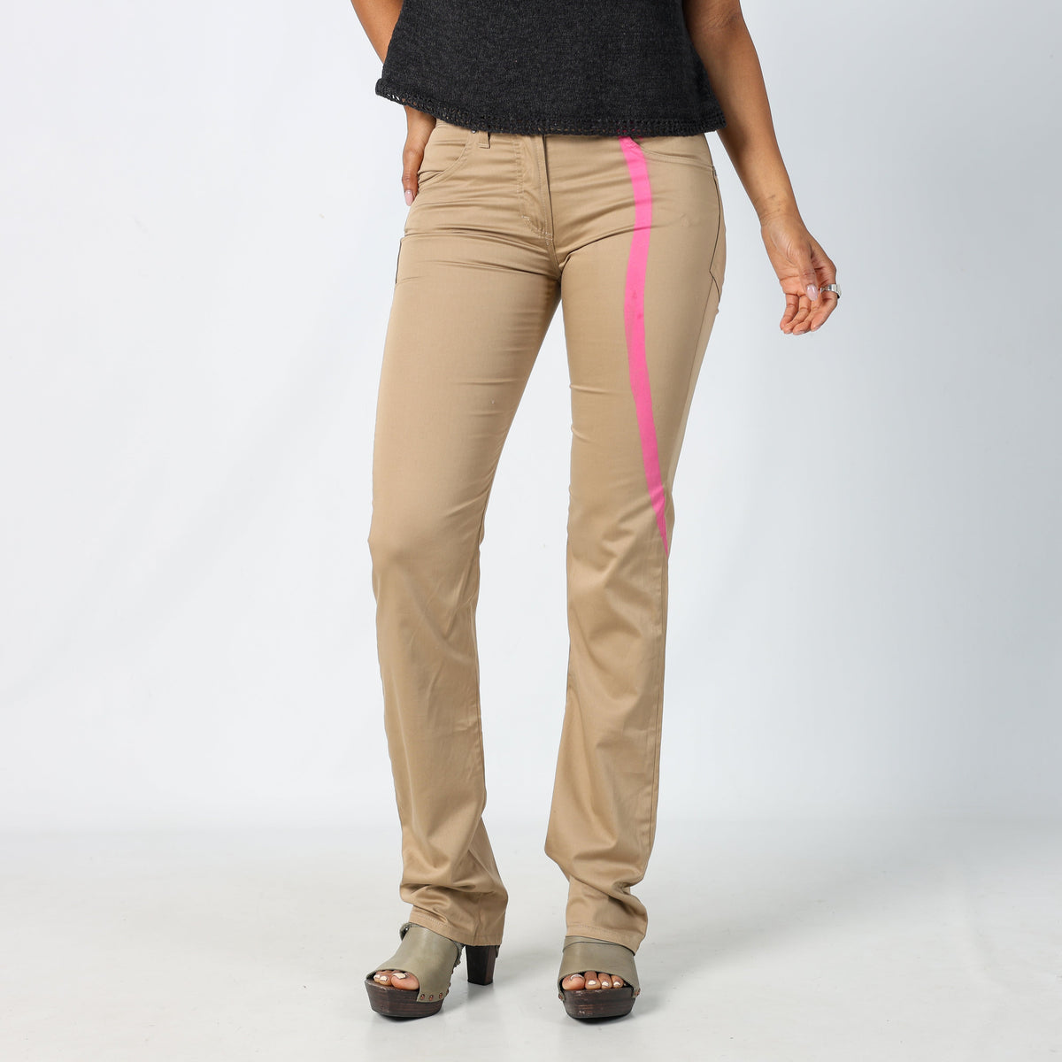 Tan Y2K Gianfranco Ferre Straight Jeans Pink Detail (S)