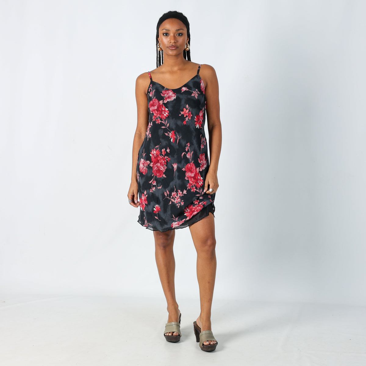 Black Y2K Printed Woven Mini Dress (S)