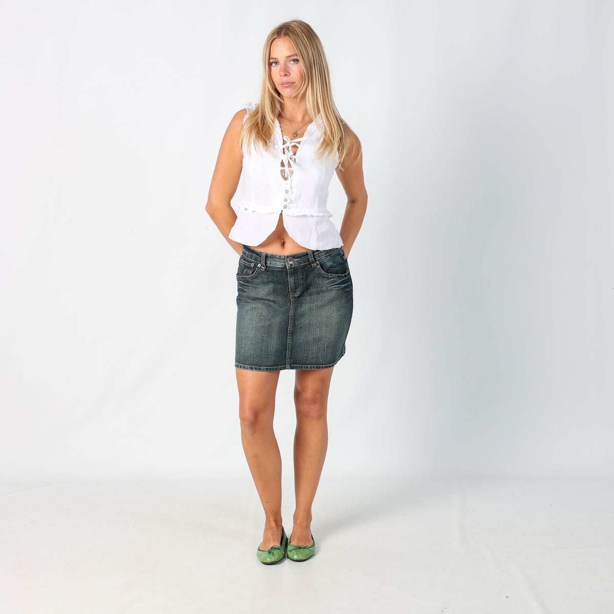 Blue Y2K Okay Denim Midi Skirt (S)