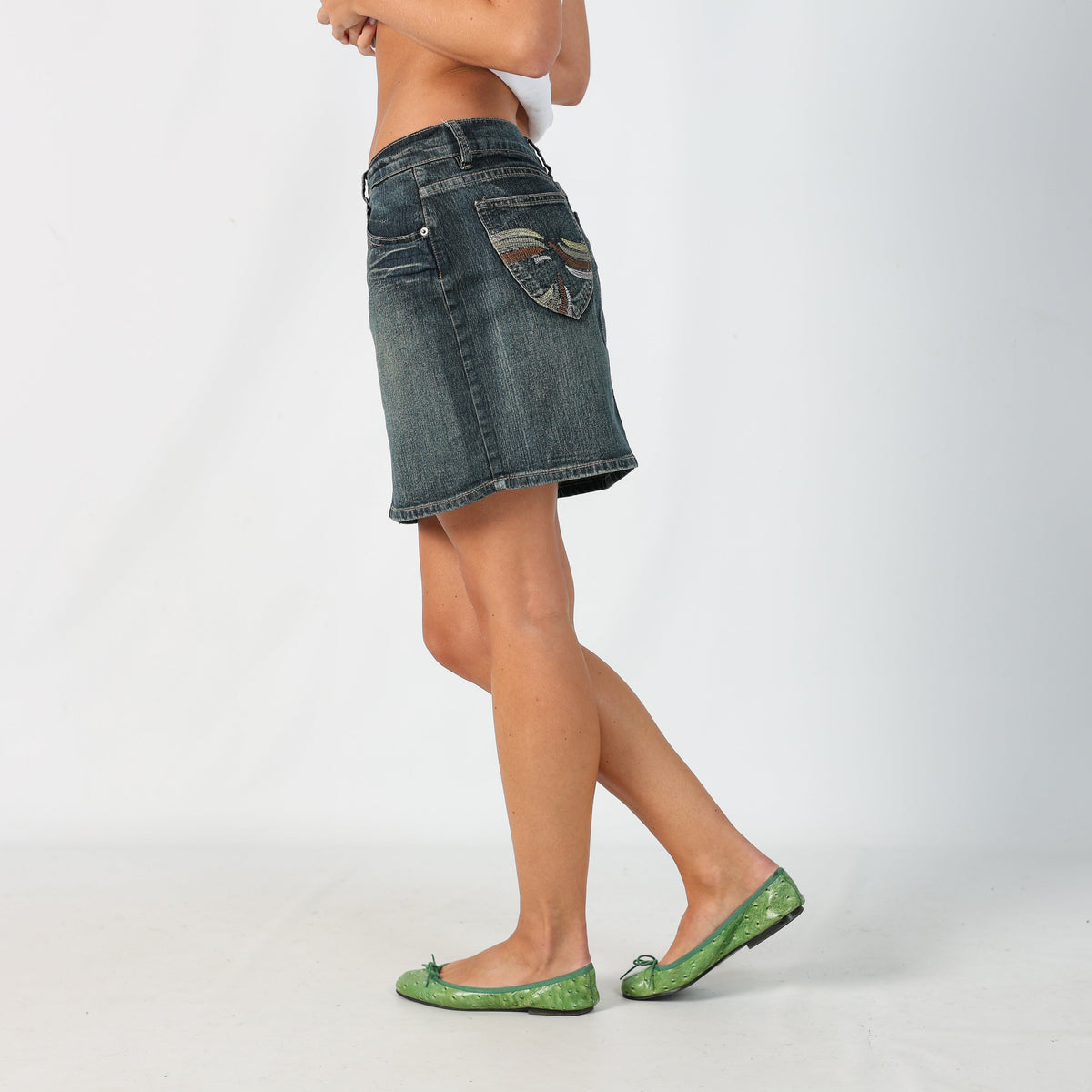 Blue Y2K Okay Denim Midi Skirt (S)