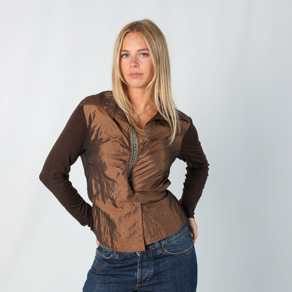 Brown Y2K Koan Blouse (S)