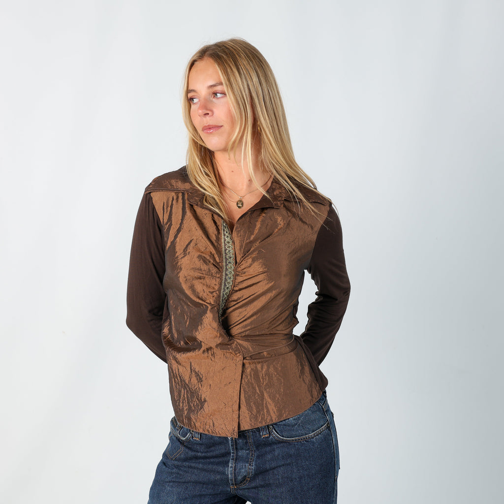Brown Y2K Koan Blouse (S)