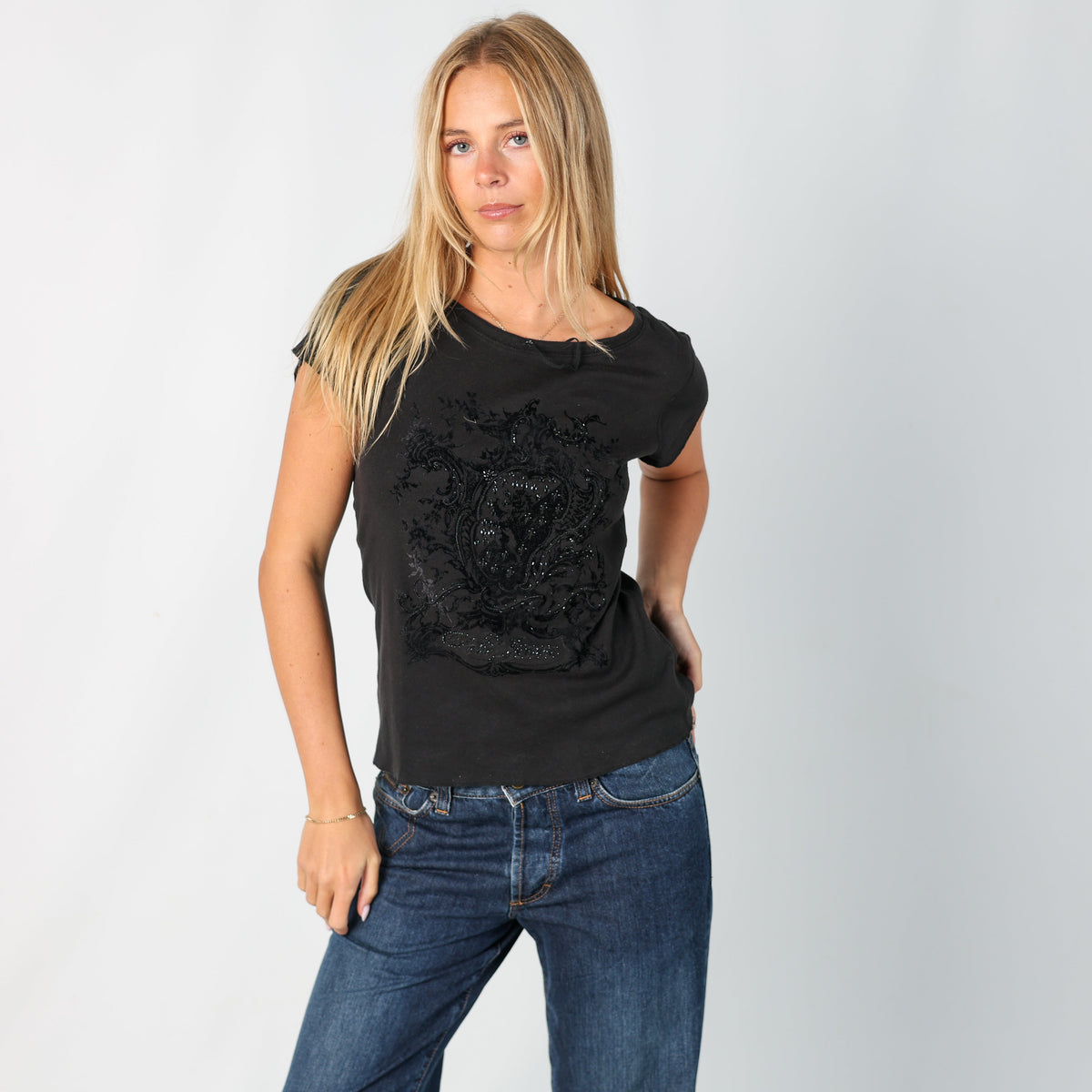 Black Y2K Lauren Ralph Lauren T-shirt Beaded (S)