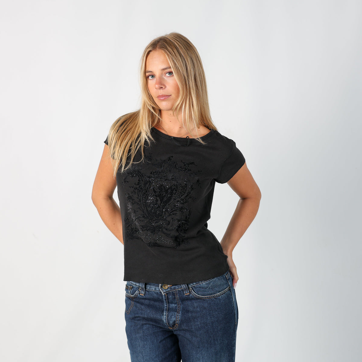 Black Y2K Lauren Ralph Lauren T-shirt Beaded (S)