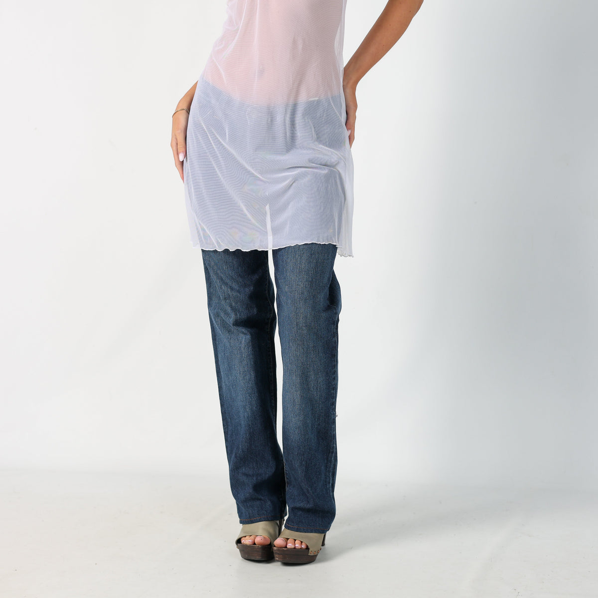 Cream Y2K Intimissimi Slip Dress Sheer (S)