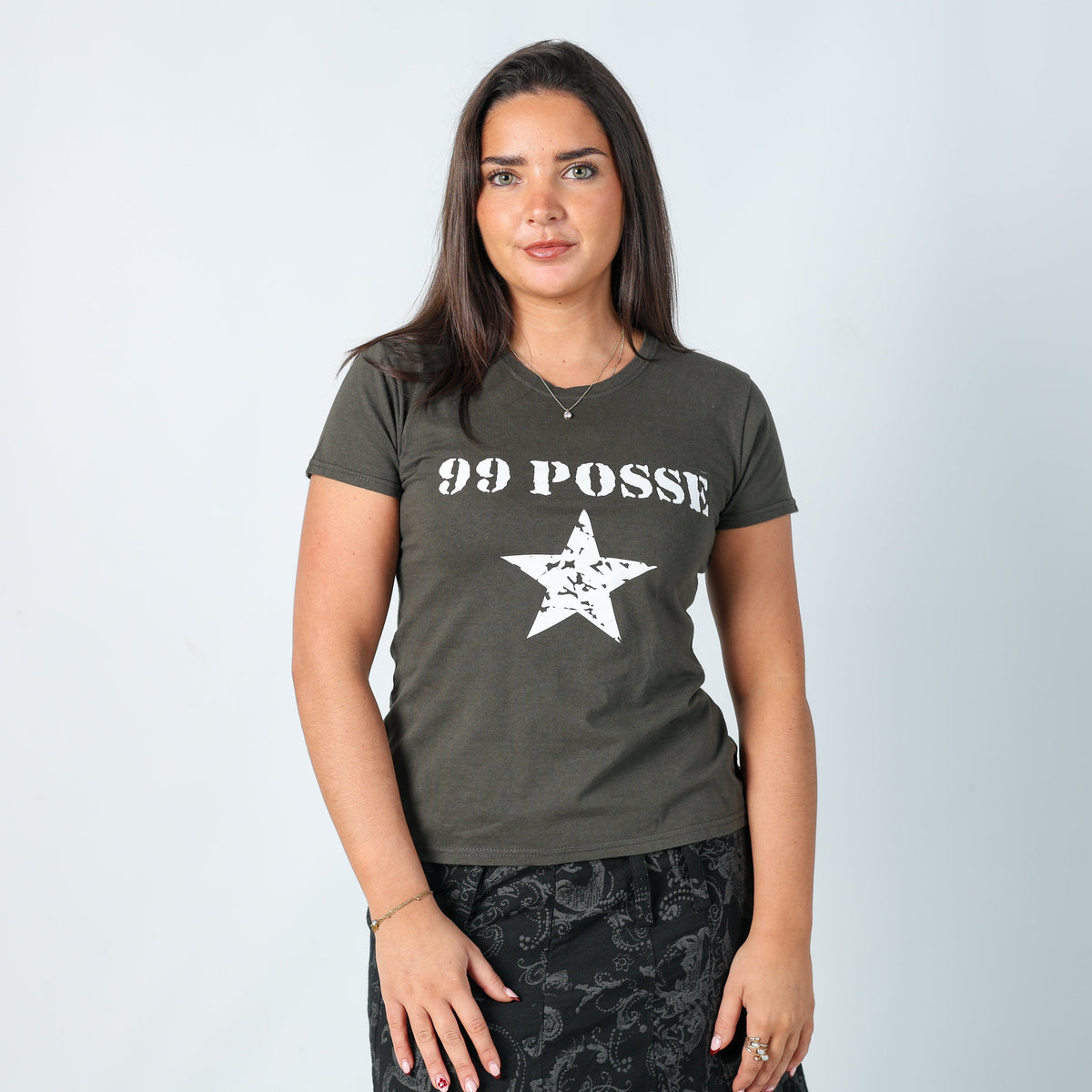 Khaki Green Y2K T-shirt 99 Posse (M)