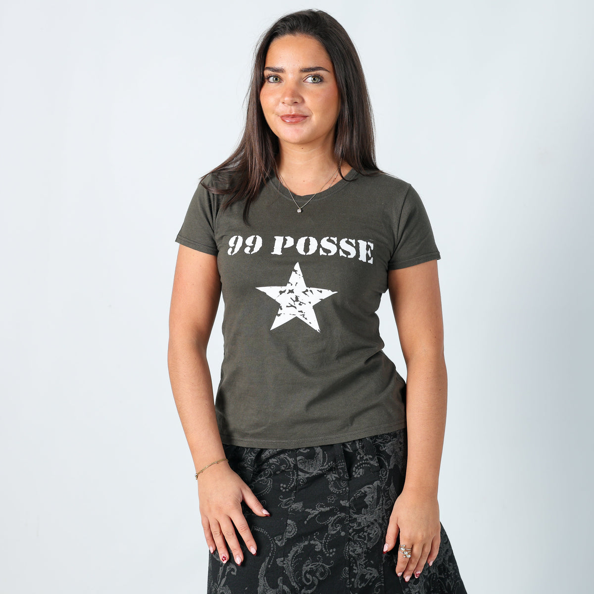 Khaki Green Y2K T-shirt 99 Posse (M)