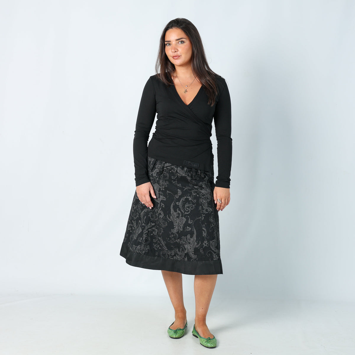Black Y2K AirField Woven Midi Skirt (M)
