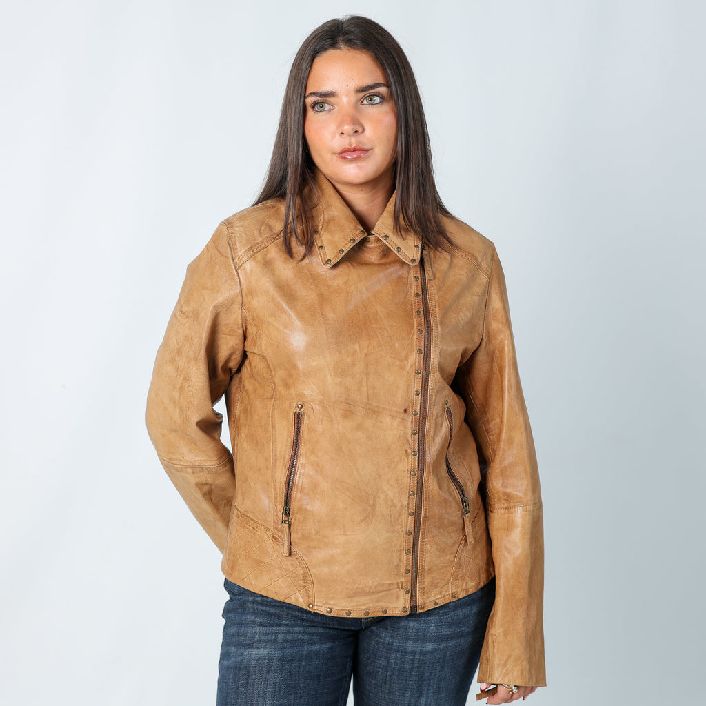 Tan Y2K David Moore Leather Jacket (L)