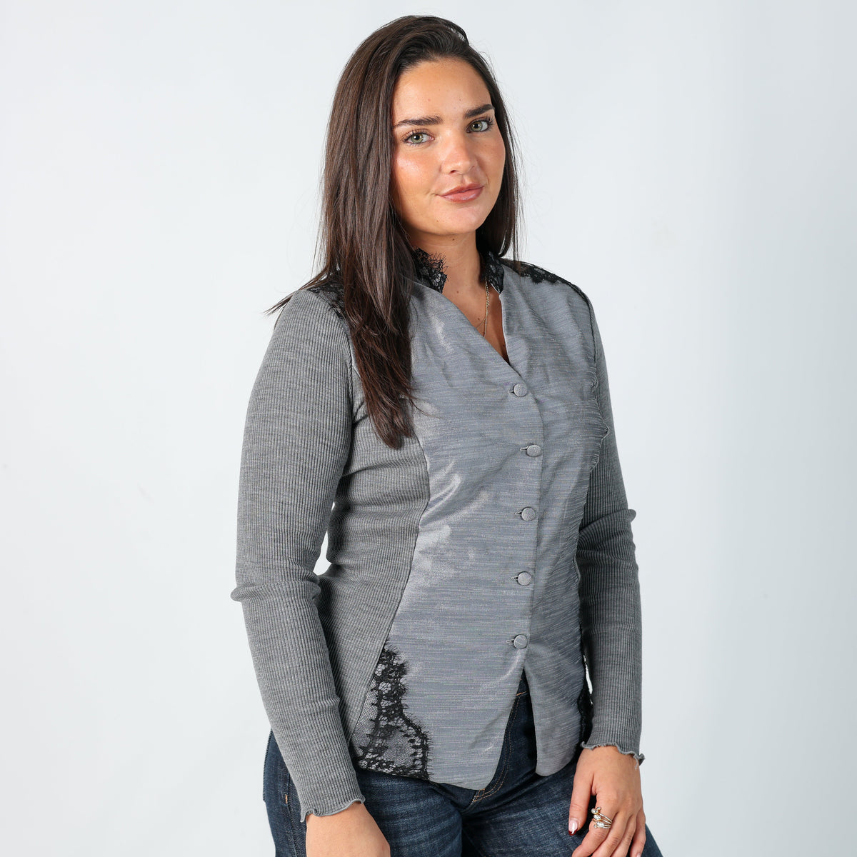 Grey Y2K Oscalito Long Sleeve Top (S)
