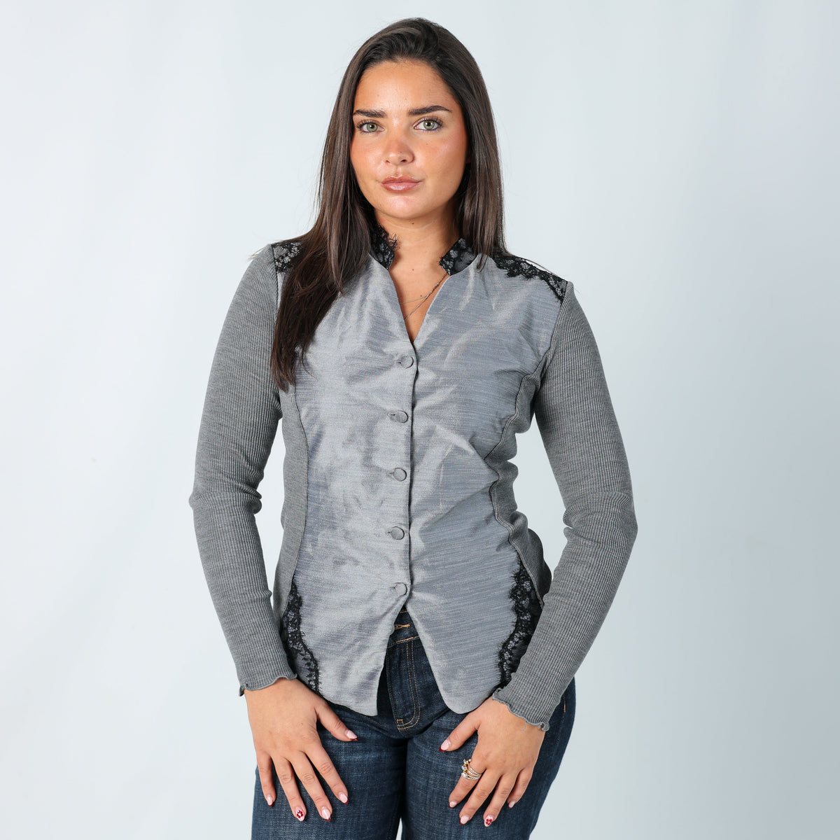 Grey Y2K Oscalito Long Sleeve Top (S)