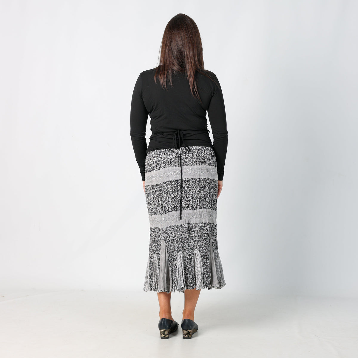 Light Grey Y2K Woven Maxi Skirt Sequin Floral (M)